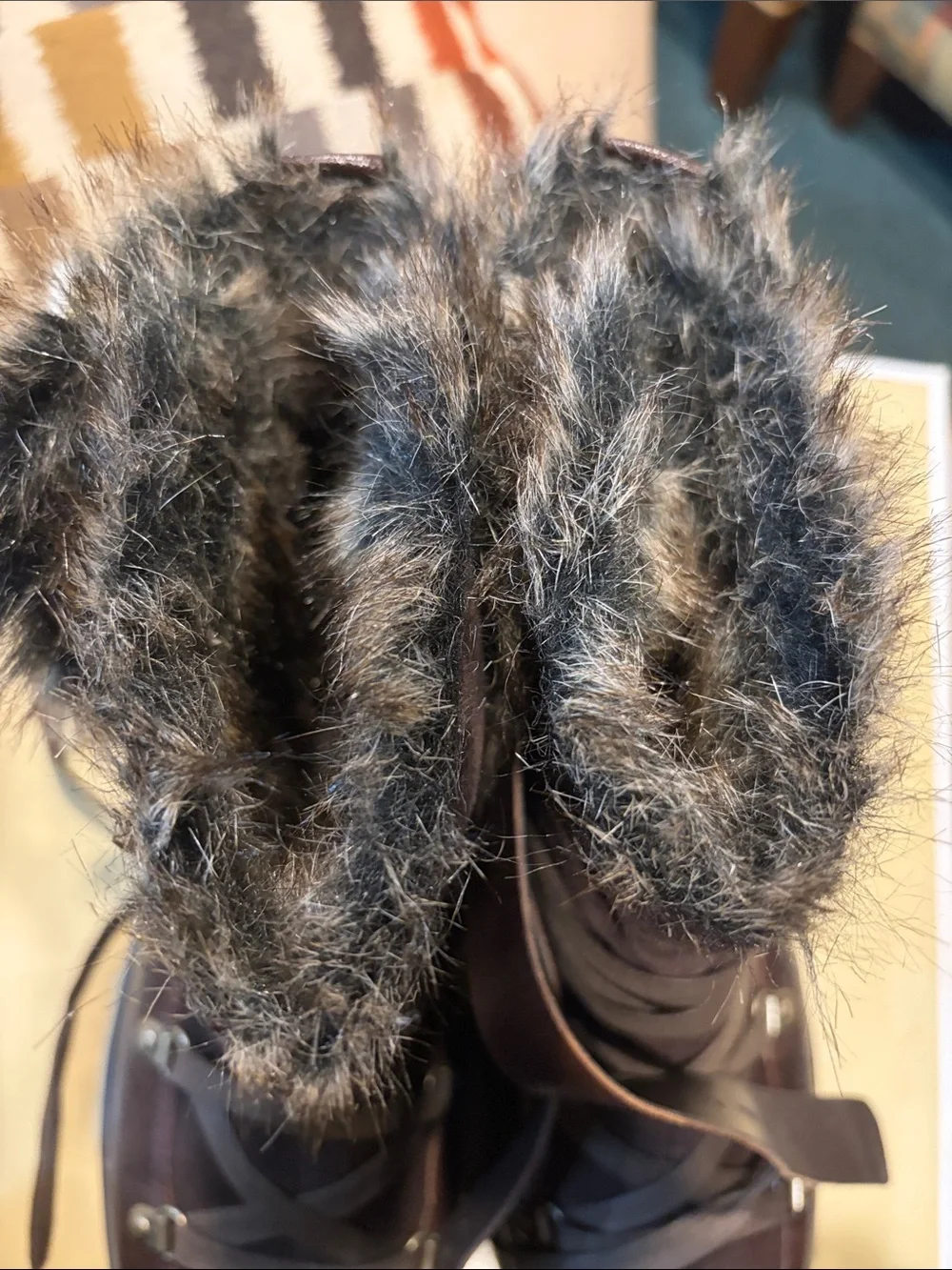 Source Unknown Brown Faux-Fur Trim Lace-Up Winter Boots